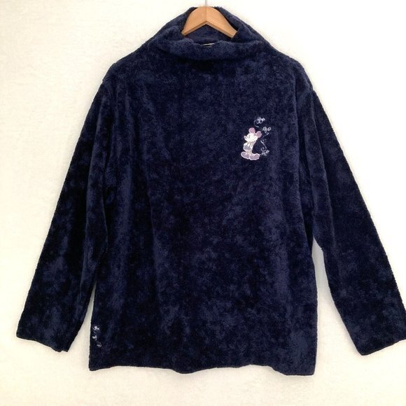 Disney Store Fleece Sweater Womens XL‎ Purple Mickey Mouse Mock Neck Pullover - Picture 1 of 12